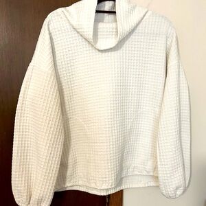 Max Studio White Long Sleeve Tee with Cowl Neck and Relaxed Fit